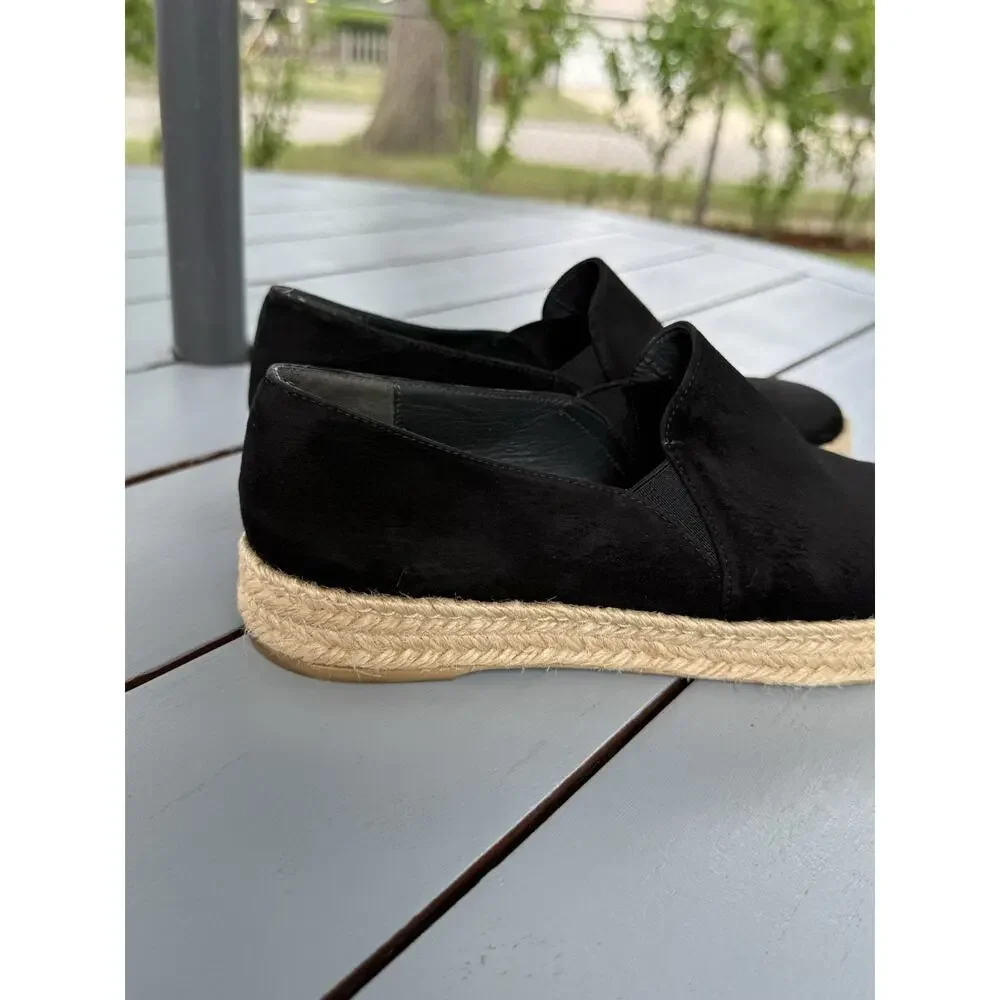 Stuart Weitzman Women's Size 6M Black Beige Suede Espadrille Flats Slip On Shoes